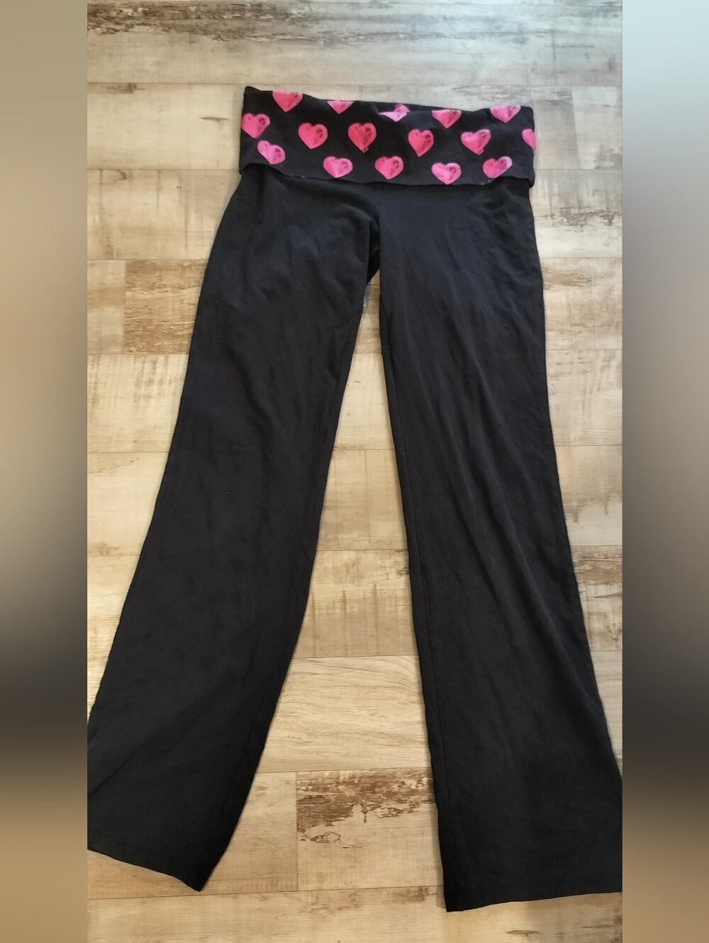 PINK Victoria's Secret Black Sweatpants with Pink Heart Waistband - Kids